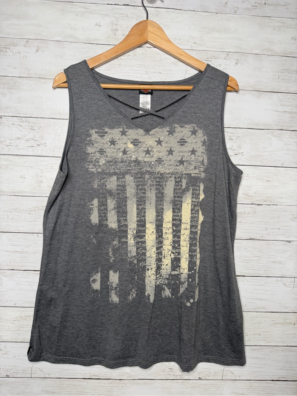 Harley Davidson American Flag Strappy Front Tank Top Women’s Size XL